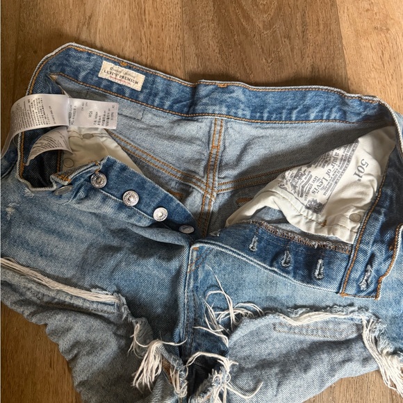 Levi's Light Blue Distressed Jean Shorts - Picture 4 of 6